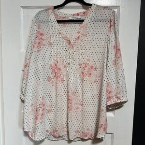 Rose & Olive Pink Floral and Black Polka Dot Blouse